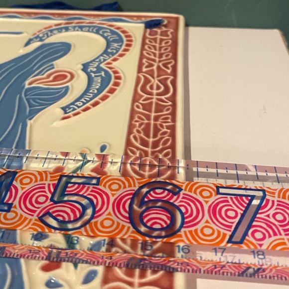 Vtg J Duban Designs Hanging Ceramic Tile Mary and Baby Jesus Nativity “Immanuel” - Picture 6 of 7